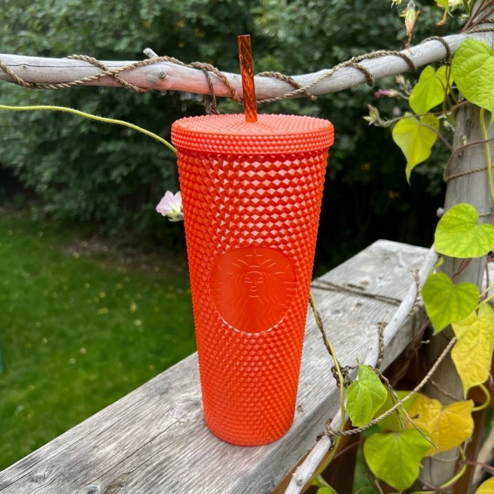NWT‎ Starbucks studded Glossy Orange venti 24 oz cold cup tumbler Fall Halloween